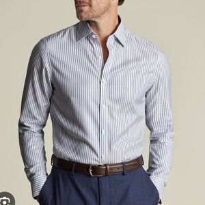 Charles Tyrwhitt Indigo/White Pin Striped French Cuff w/Links Shirt NWOT Men 18